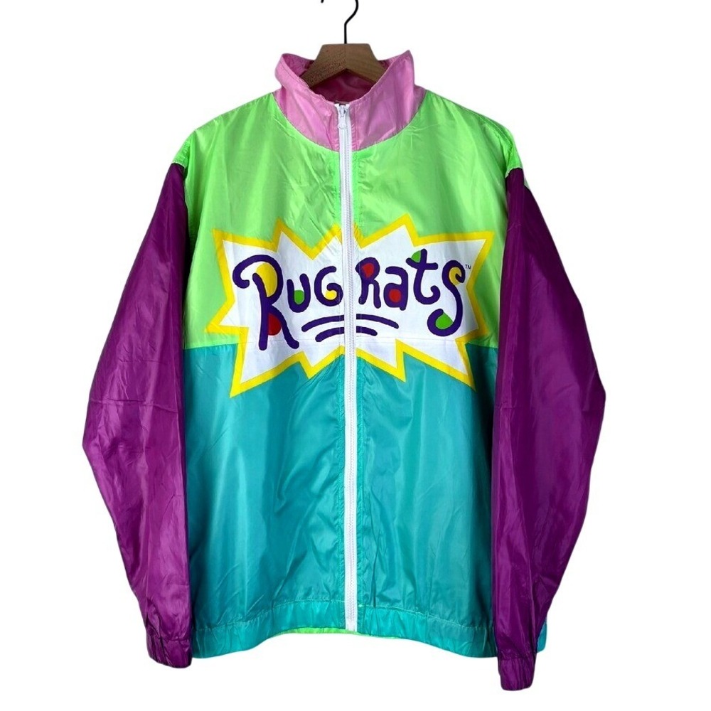 Nickelodeon Rugrats 90's Kidcore Windbreaker Full Zip Jacket Purple Green L New